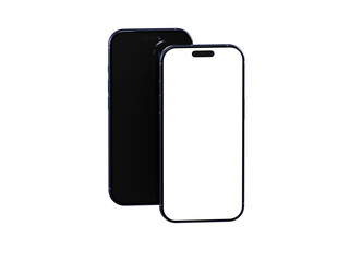 High-quality image of a modern smartphone mockup with a black screen and a white screen. Perfect for app presentations and website de