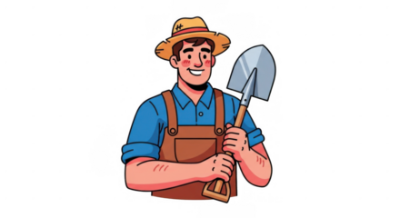 Smiling Farmer with Shovel Ready for Work.