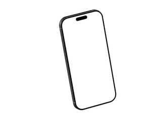 High-quality image of a sleek black smartphone with a blank white screen, perfect for app presentations and website mockups.  Clean design, isolated on white.