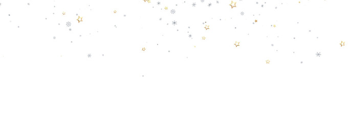 Festive background with gold and silver stars and snowflakes. Perfect for holidays.