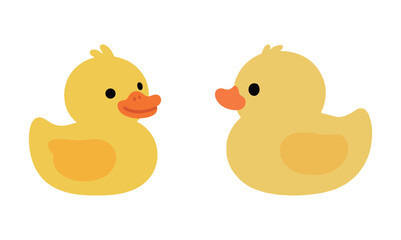 A set of two cute cartoon rubber duck characters, looking happy and cheerful.