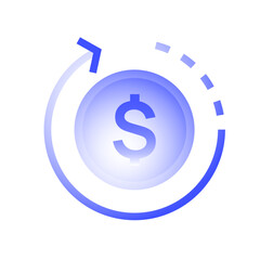 Dollar sign symbol with arrow indicating return on investment, financial concept