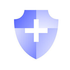 Abstract shield emblem with a plus symbol, representing safety, healthcare, and protection concepts