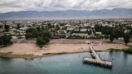 The view of Issyk Kul Lake in Balykchy, Kyrgyzstan