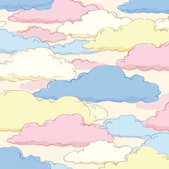 シームレスなパステルカラーの雲の背景イラスト