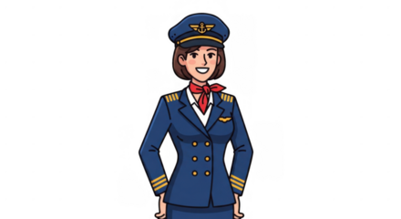 Cartoon Female Pilot in Uniform with a Red Scarf.