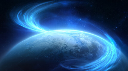 Obraz premium Earth from space with cosmic aurora sky