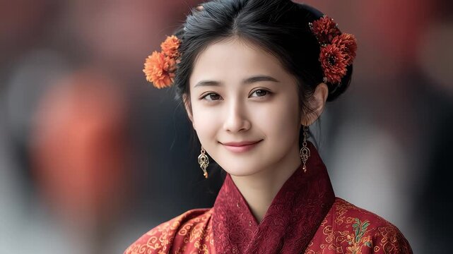 Classical Beauty Smiles and Looks Back Charmingly