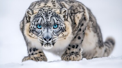 Obraz premium A stunning portrait of an endangered snow leopard, a wild predator with striking eyes, nestled in the snow