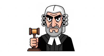 Judge with gavel serious expression authority figure.