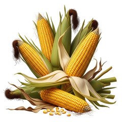 Freshly Harvested Corn Ears with Silks and Kernels on a White Background - A Delicious and Nutritious Staple Food