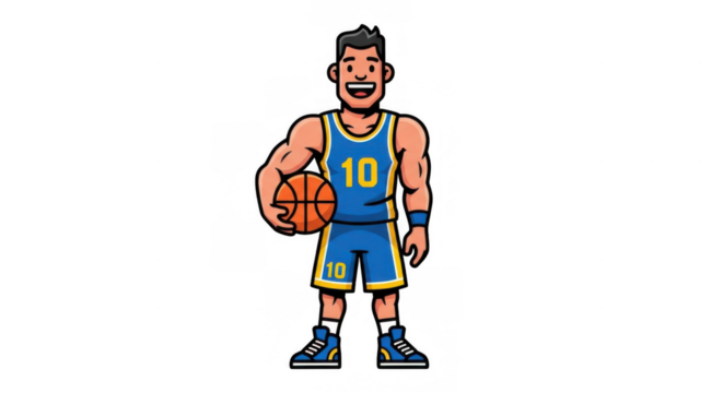 Cartoon Basketball Player Holding Ball Ready to Play.