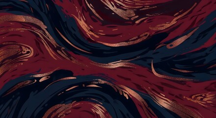 Swirling abstract pattern of dark navy blue and rich burgundy with shimmering copper accents