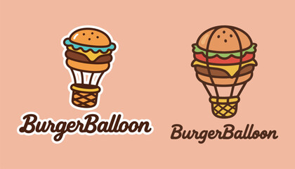 Fun and playful logo design of a burger as a hot air balloon.