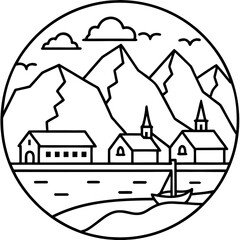 Fjords of Norway LINE ART VECTOR