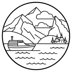 Fjords of Norway LINE ART VECTOR