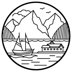 Fjords of Norway LINE ART VECTOR