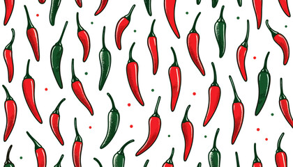 red and green chili peppers seamless vector background