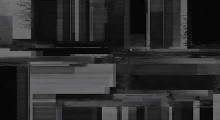 Abstract glitch  with horizontal lines and pixelated noise in grayscale tones