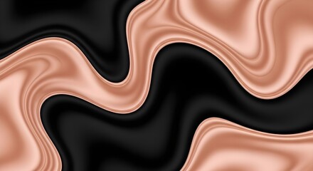 Abstract rose gold and black wavy liquid silk fabric flow metallic luxury