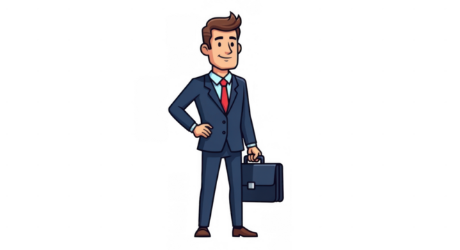 Confident Businessman in Suit Holding Briefcase.