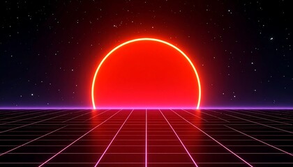 Retro futuristic sun over grid