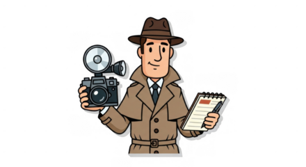 Cartoon Paparazzo with Camera and Notepad Ready for Action.
