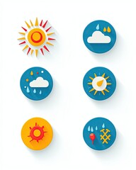Colorful weather icons featuring sun and clouds.
