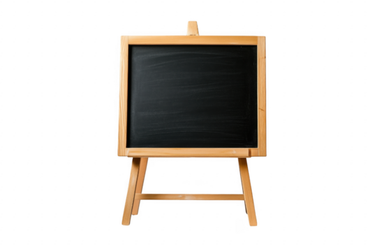 Wooden chalkboard on easel against transparent background perfect for creative messaging