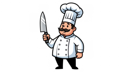 Chef with knife cartoon illustration professional cook food preparation culinary art.