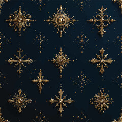 深海ブルーを背景にした金色の幾何学模様のベクターパターン