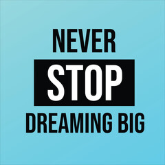 Never stop dreaming big – motivational inspirational quote background design