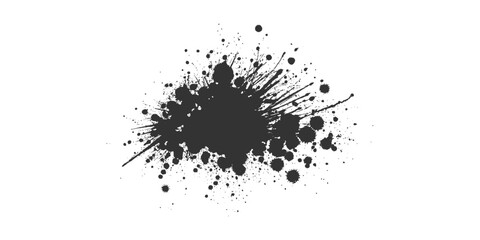 Black paint, ink splash, brushes ink droplets, blots. ink splatter pattern with chaotic paint drops and drips vector. acrylic paint black splatters.