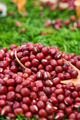 Organic Red Adzuki Beans in Wooden Spoon - Healthy Protein Rich Legumes for Nutritious Diet and...