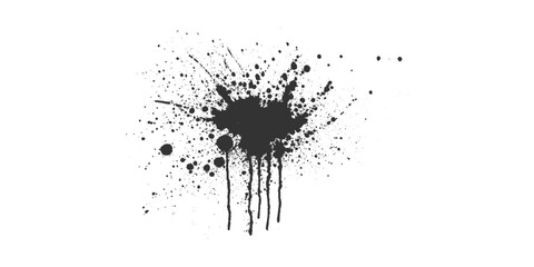 Black paint, ink splash, brushes ink droplets, blots. ink splatter pattern with chaotic paint drops and drips vector. acrylic paint black splatters.