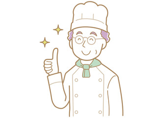 サムズアップをするベテランのコックさんのイラスト