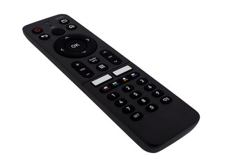 Close up, black remote control for TV (television), isolated on transparent background. © Prawit Samphonkrung