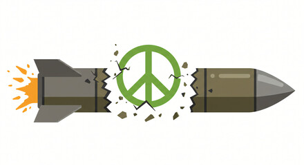 Broken Missile with Green Peace Symbol, Concept of Nuclear Disarmament and Global Peace