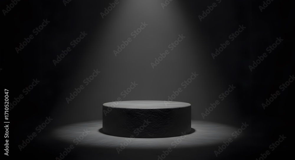 Poster Illuminated Stone Pedestal Awaits Its Prize Mysterious Dark Setting Elegantly Simple Design Creates Intriguing Atmosphere Perfect For Product Display Or Conceptual Art