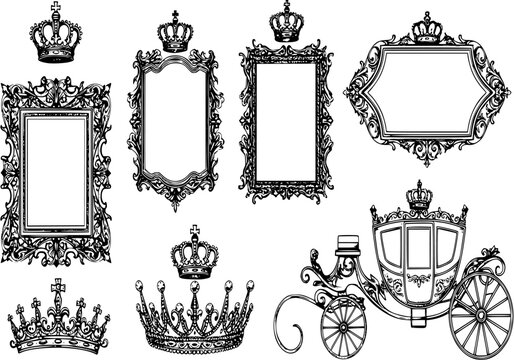 Vintage frame with crown, ornamental style diadem and carriage.

