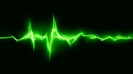 Vibrant green abstract electrocardiogram wave on black background