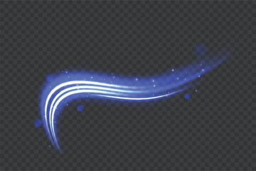 A blue, glowing, curved line, glowing with tension and motion blur on a transparent background. Adapted for fantasy combat, game design, sword effects