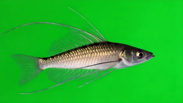 Threadfin Fish Swimming Against Green Screen Backdrop in Studio Shot