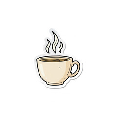 Obraz premium Cute Coffee Cup Sticker with Steam – Simple Cartoon Design