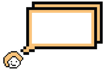 Cartoon pixel cute background man face with chat box blank decoration 8 bit male boy say speak discuss chat box cartoon character pixel 8bit game png vector.