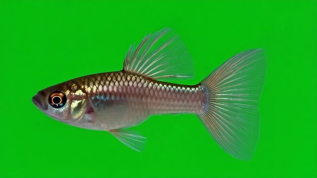Detailed Close-Up of a guppy Fish with Green Background