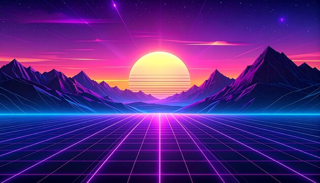 Retro Sunset Landscape Digital Art (1)