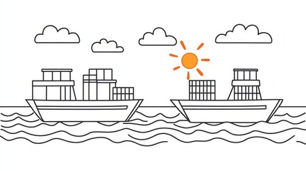 Fototapeta premium Ships cargo transportation illustration