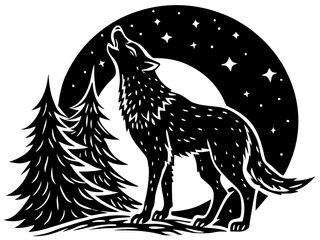 Obraz premium Howling Wolf Under Crescent Moon