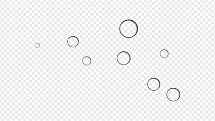 Water droplets, round, circle, sweat, rain, moisture, liquid image. Stock vector with transparency grid background